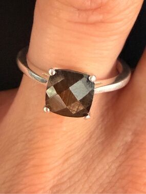 Chocolate sapphire Cushion-Cut Gemstone Ring Sz7